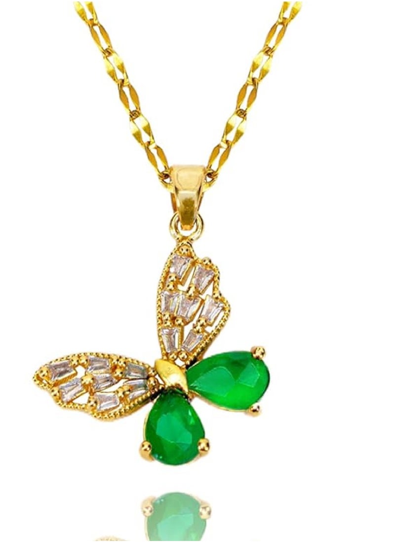 MANIKAN Necklace Stainless Steel Manikan Butterfly with Shiny Green Stone for Women  - Image 5