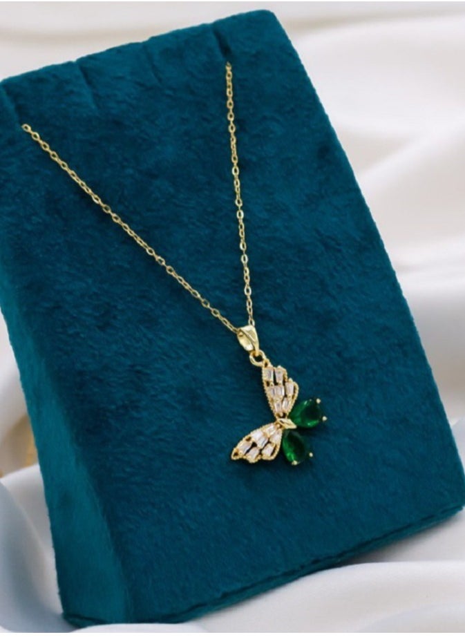 MANIKAN Necklace Stainless Steel Manikan Butterfly with Shiny Green Stone for Women  - Image 2