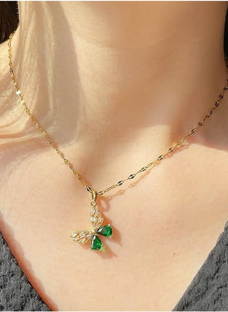 MANIKAN Necklace Stainless Steel Manikan Butterfly with Shiny Green Stone for Women  - Image 3