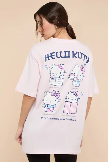 R&b Hello Kitty Printed T-Shirt with Crew Neck and Short Sleeves