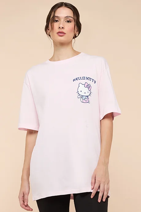 R&b Hello Kitty Printed T-Shirt with Crew Neck and Short Sleeves