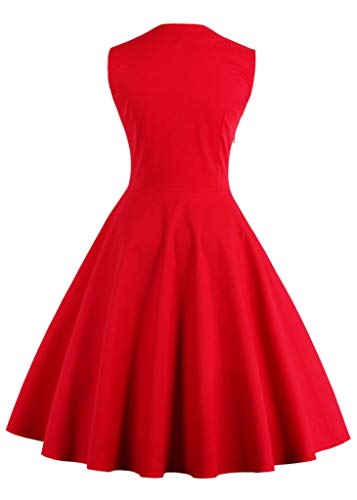 Nihsatin Women's 1950s Vintage Sleeveless Swing Pinup Party Classy Dress Red - Image 2