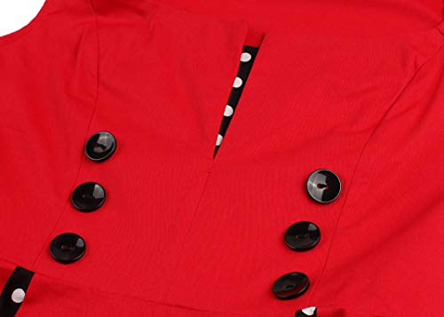 Nihsatin Women's 1950s Vintage Sleeveless Swing Pinup Party Classy Dress Red - Image 5