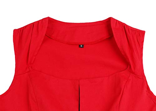 Nihsatin Women's 1950s Vintage Sleeveless Swing Pinup Party Classy Dress Red - Image 4