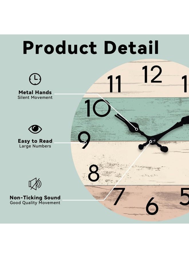 KECYET Wall Clock Silent Non-Ticking Wooden Clocks Battery Operated 8 Inch Small Country Retro Rustic and Beach Style Decorative for Kitchen, Home, Bathroom, Bedroom (Green) - Image 2