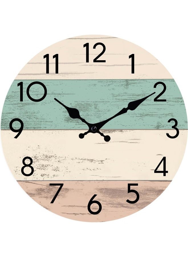 KECYET Wall Clock Silent Non-Ticking Wooden Clocks Battery Operated 8 Inch Small Country Retro Rustic and Beach Style Decorative for Kitchen, Home, Bathroom, Bedroom (Green) - Image 1