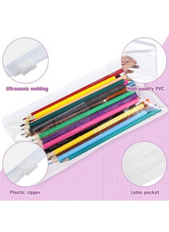 Marspark 100 Pieces Zipper Envelope Clear Pencil Case Bulk With Label Pocket Clear Plastic Envelopes With Zippered A6 Pencil Bags For Cash School Office Supplies 9.2 X 4.7 Inches (White)  - Image 4