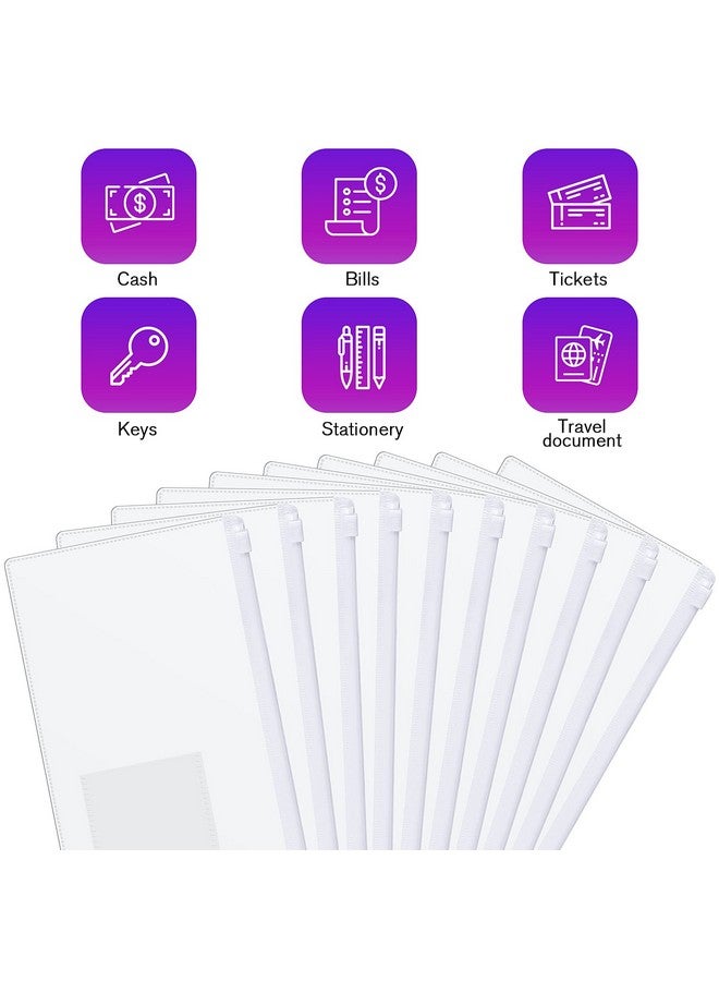 Marspark 100 Pieces Zipper Envelope Clear Pencil Case Bulk With Label Pocket Clear Plastic Envelopes With Zippered A6 Pencil Bags For Cash School Office Supplies 9.2 X 4.7 Inches (White)  - Image 3