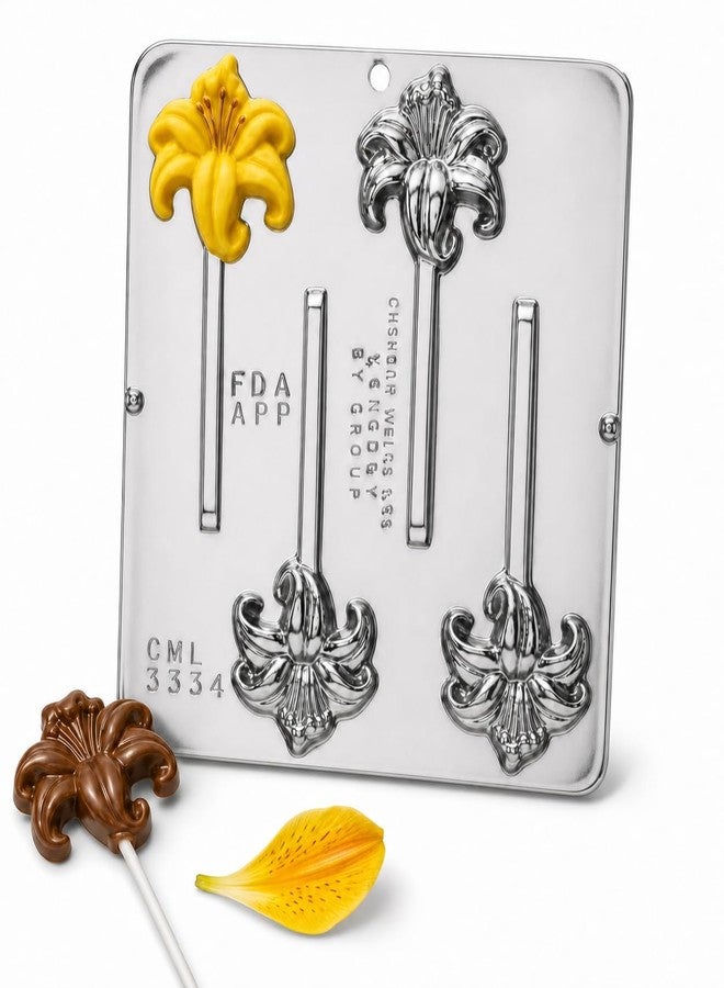 Lollipops Day Lily Lollipop Chocolate Candy Mold 3334 with 4 Cavities, Each Piece Approximately 2.5" x 2.5" - Image 1