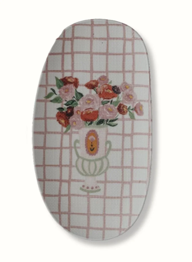 سوق الزعفران طبق سيراميك بنقشة الغرز – وردي