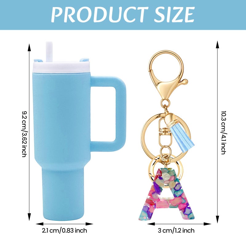 Beofinest Mini Tumbler Chapstick Holder Keychain, Initial Letter Stanley Cup Charms Fashion Tassel Keychain for Backpack - Image 3