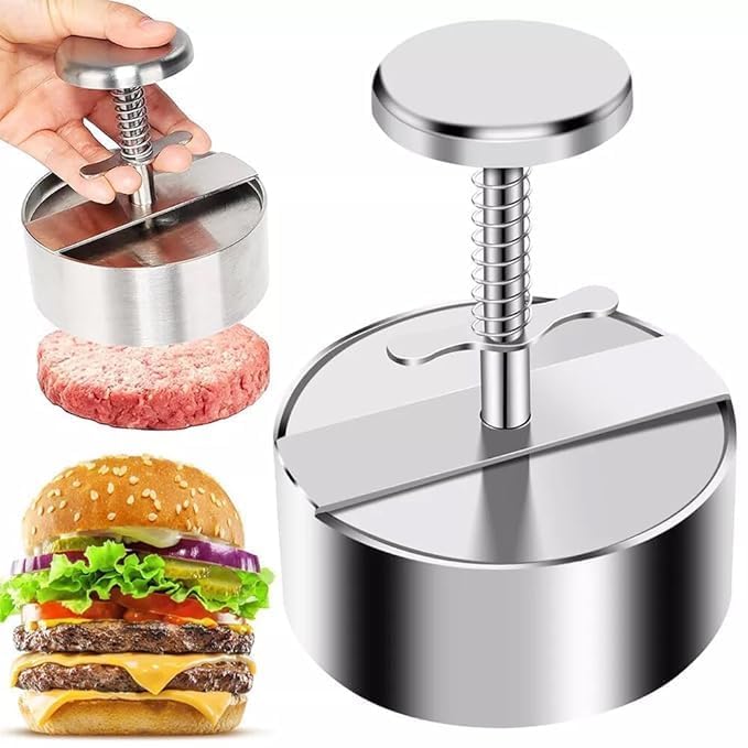 7 Seas 7Seas Hamburger Press Machine Stainless Steel Surface with Groove Design Aloo Tikki and Burger Tikki Making Machine Steel Material Round Shape Rice Cake and Kabab Press - Image 1
