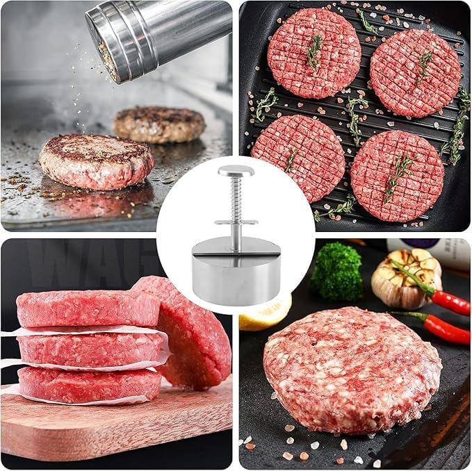 7 Seas 7Seas Hamburger Press Machine Stainless Steel Surface with Groove Design Aloo Tikki and Burger Tikki Making Machine Steel Material Round Shape Rice Cake and Kabab Press - Image 4