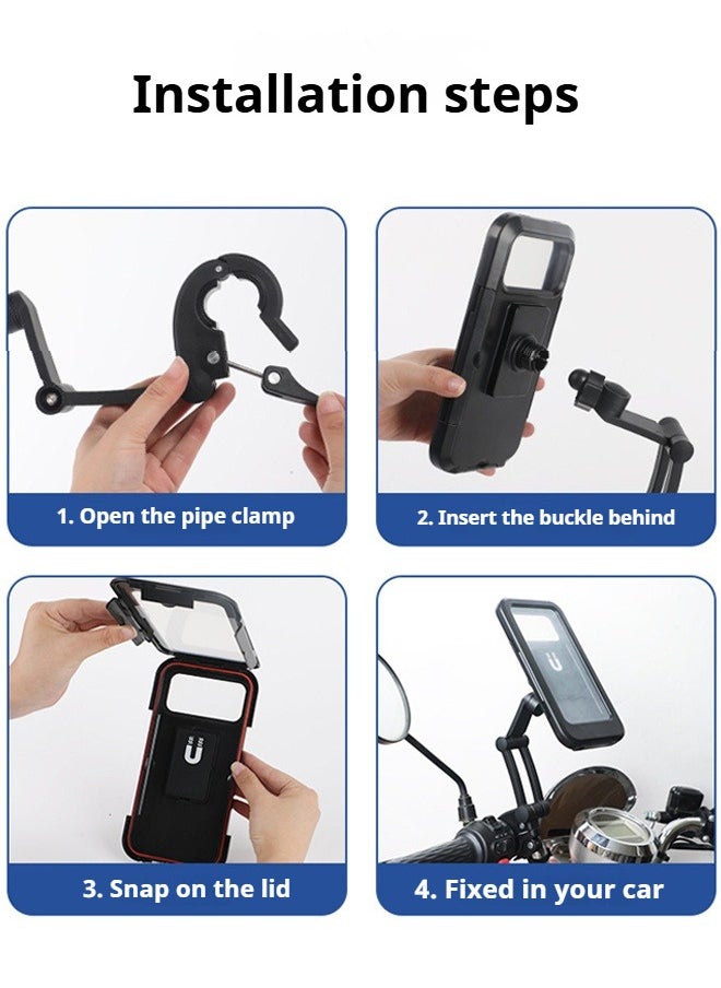 wheel up - Cycle Phone Holder Waterproof,Motorcycle Handlebar Mount,Mountain Bicycle Cellphone Clamp，Scooter Phone Clip Freely Adjustable - Image 1