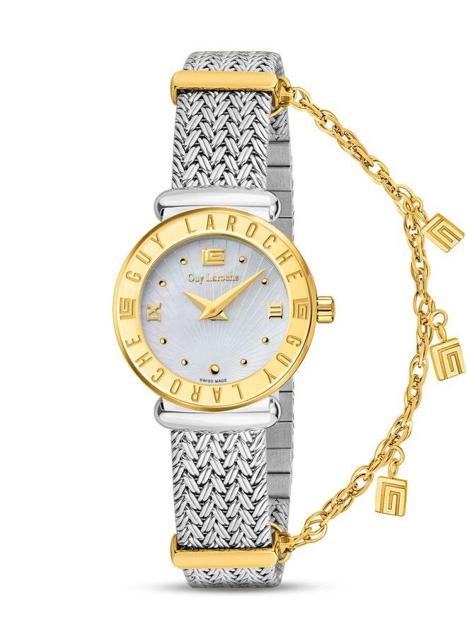 Guy Laroche Betty 25mm Women's Swiss Quartz Watch with White Mother-of-Pearl Dial & Stainless Steel Bracelet  - Image 1