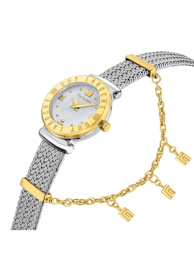 Guy Laroche Betty 25mm Women's Swiss Quartz Watch with White Mother-of-Pearl Dial & Stainless Steel Bracelet