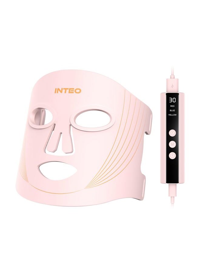 INTEO Red Light Therapy for Face, 3 Modes Portable Led Face Mask Light Therapy with Remote, Infrared Light Mask with Timing Function, Led Light Therapy At Home, Pink - Image 1