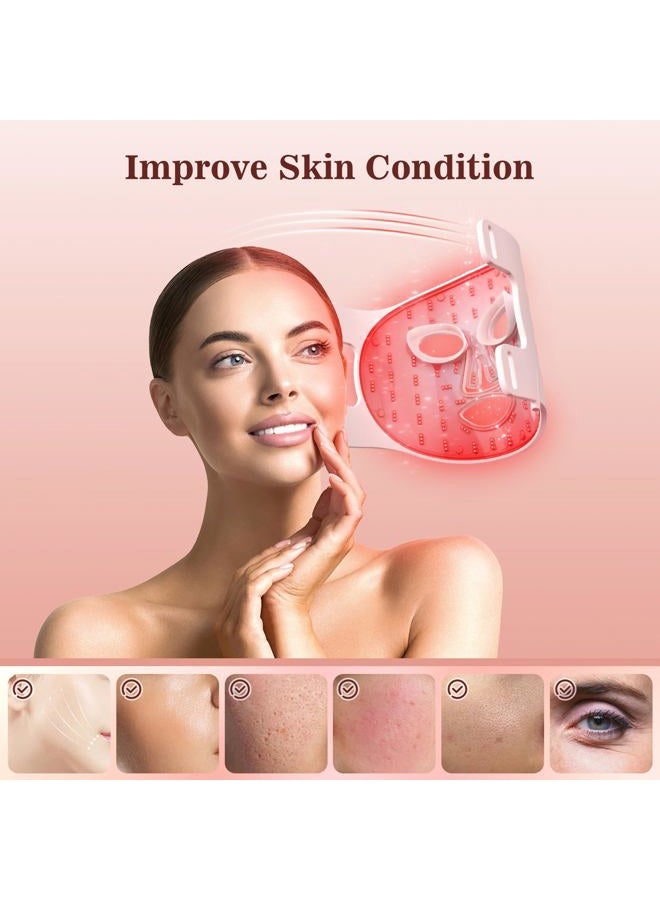 INTEO Red Light Therapy for Face, 3 Modes Portable Led Face Mask Light Therapy with Remote, Infrared Light Mask with Timing Function, Led Light Therapy At Home, Pink - Image 2