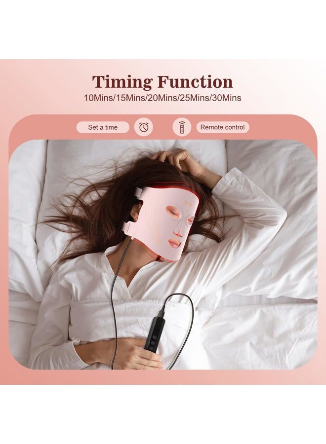 INTEO Red Light Therapy for Face, 3 Modes Portable Led Face Mask Light Therapy with Remote, Infrared Light Mask with Timing Function, Led Light Therapy At Home, Pink - Image 4