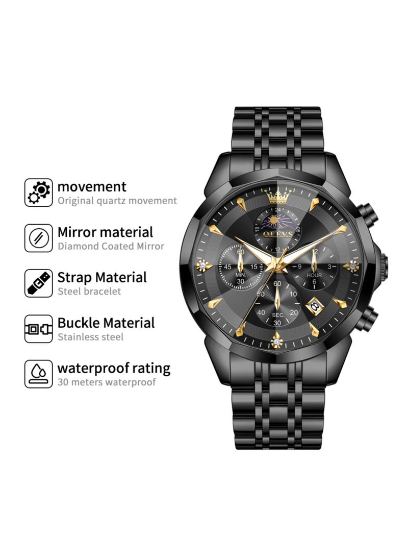OLEVS High-End Luxurious Men's Watch Waterproof Multifunctional Stainless Steel Strap Durable Anti-Slip Coated Glass Stylish Luminous Timepiece - Image 1