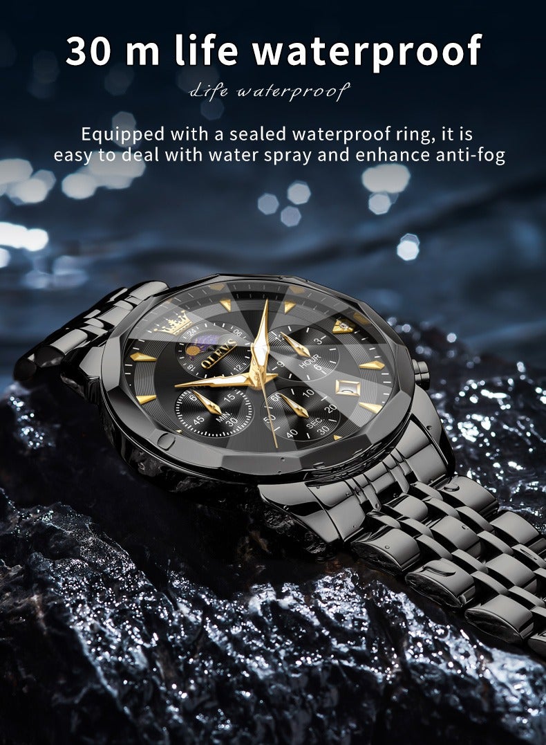 OLEVS High-End Luxurious Men's Watch Waterproof Multifunctional Stainless Steel Strap Durable Anti-Slip Coated Glass Stylish Luminous Timepiece - Image 3