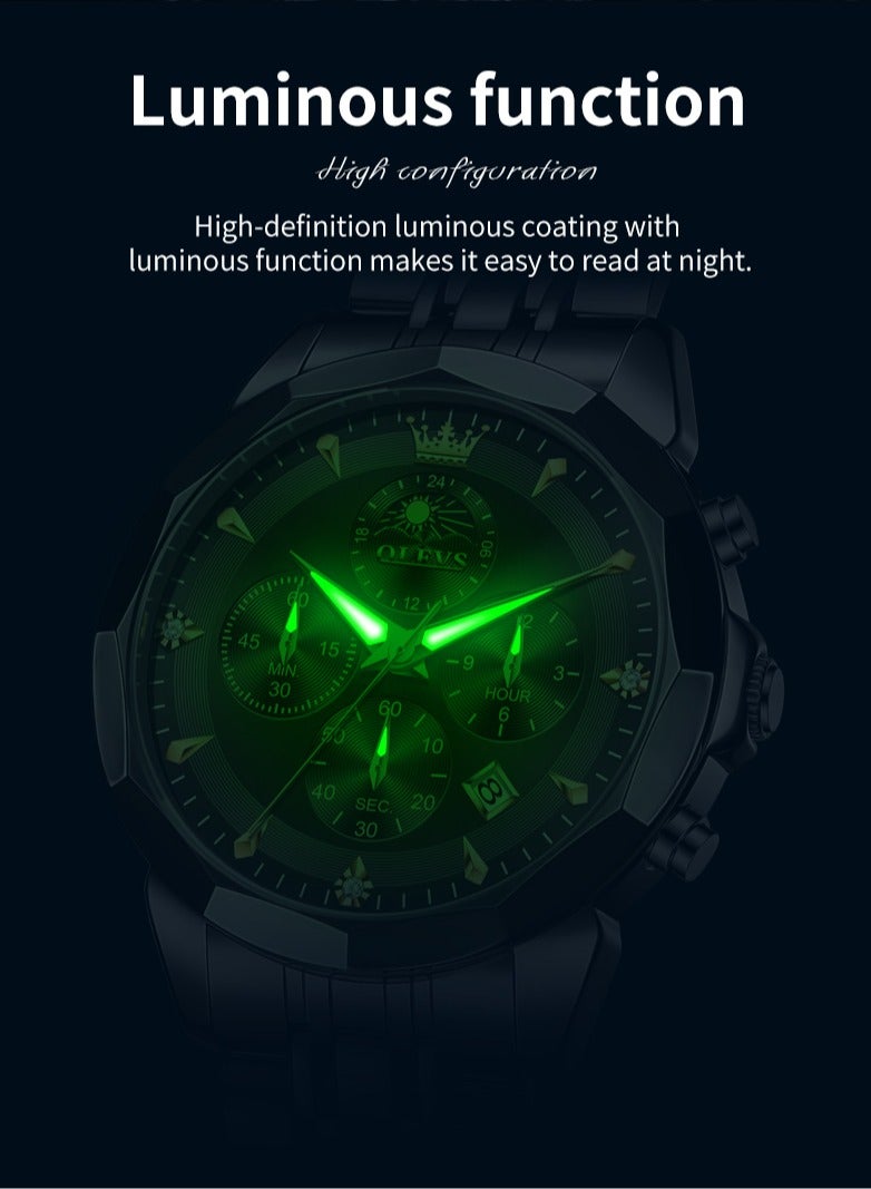 OLEVS High-End Luxurious Men's Watch Waterproof Multifunctional Stainless Steel Strap Durable Anti-Slip Coated Glass Stylish Luminous Timepiece - Image 4