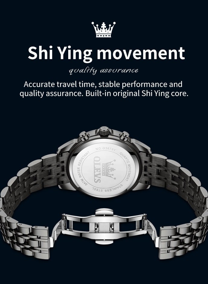 OLEVS High-End Luxurious Men's Watch Waterproof Multifunctional Stainless Steel Strap Durable Anti-Slip Coated Glass Stylish Luminous Timepiece - Image 5
