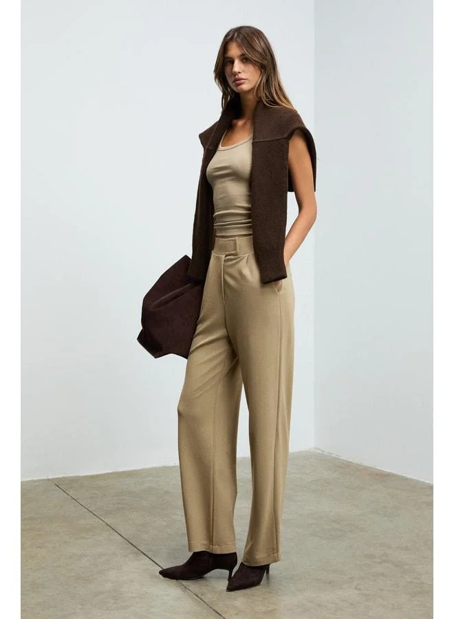 GRIMELANGE PHALIERA Women's Stretch Fabric Comfortable Fit strap Closure Beige Pants.