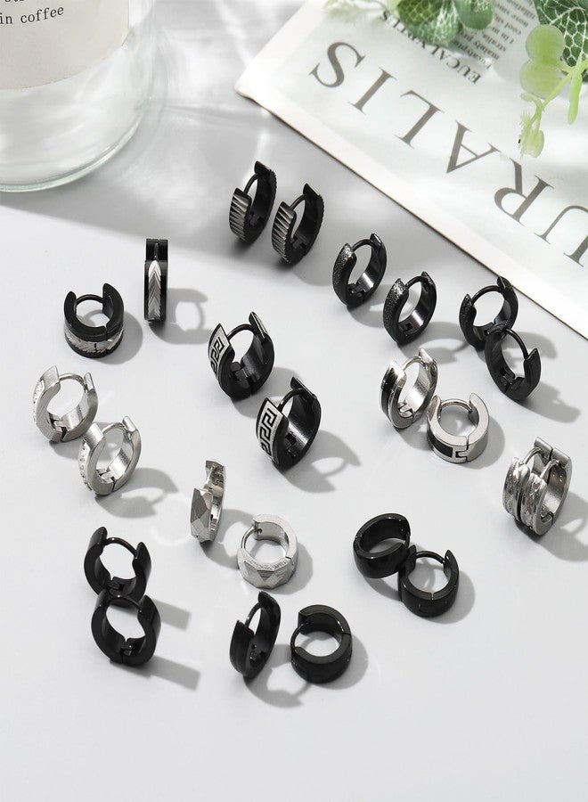 SUBANG 12 Pairs Stainless Steel Hoop Earrings for Men Hypoallergenic Earring Unisex Earring Black Silver Hoop Earrings for Women Men, Stainless Steel, Cubic Zirconia - Image 4