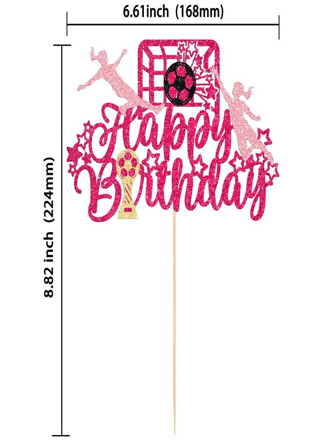 Ephlyn 1Pcs Soccer Happy Birthday Cake Topper Glitter Women Girl Football Cupcake Picks for Sports Theme Soccer Party Decoration Baby Shower Cake Decoration Rose Red - Image 2
