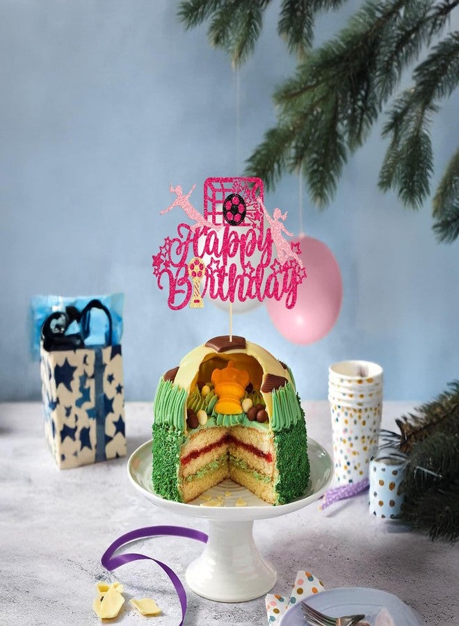 Ephlyn 1Pcs Soccer Happy Birthday Cake Topper Glitter Women Girl Football Cupcake Picks for Sports Theme Soccer Party Decoration Baby Shower Cake Decoration Rose Red - Image 5