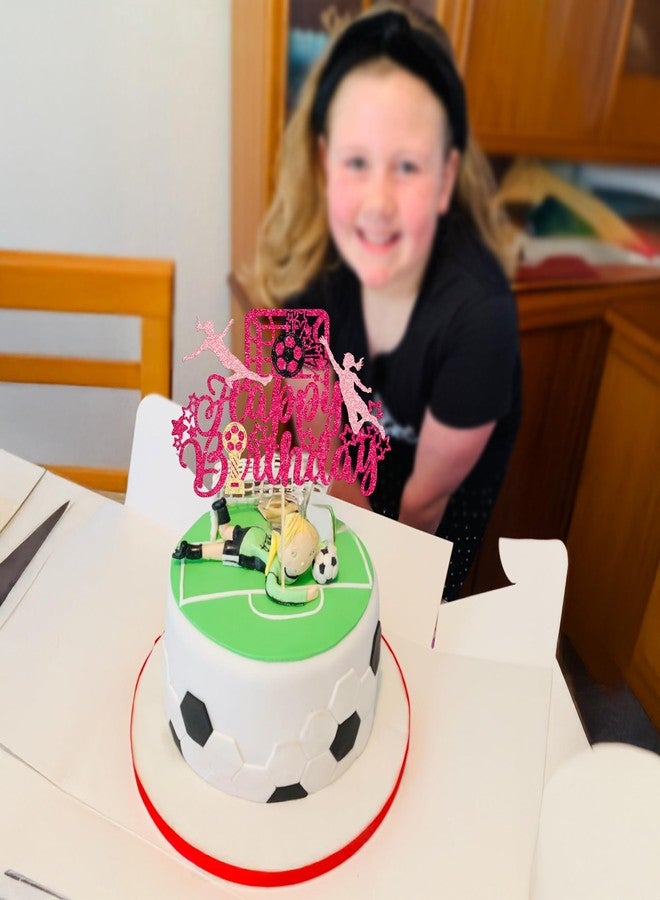 Ephlyn 1Pcs Soccer Happy Birthday Cake Topper Glitter Women Girl Football Cupcake Picks for Sports Theme Soccer Party Decoration Baby Shower Cake Decoration Rose Red - Image 4