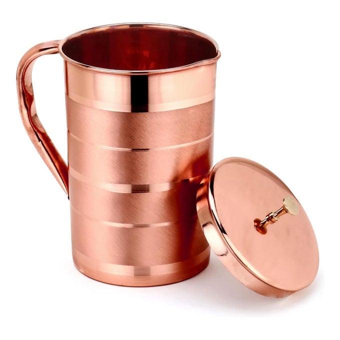 RUST PROOF PURE COPPER JUG WITH AIRTIGHT LID 15 LITER AYURVEDA HEALTH BENEFIT SMOOTH FINISHED IDEAL FOR WATER STORAGE SERVING PACK OF 1