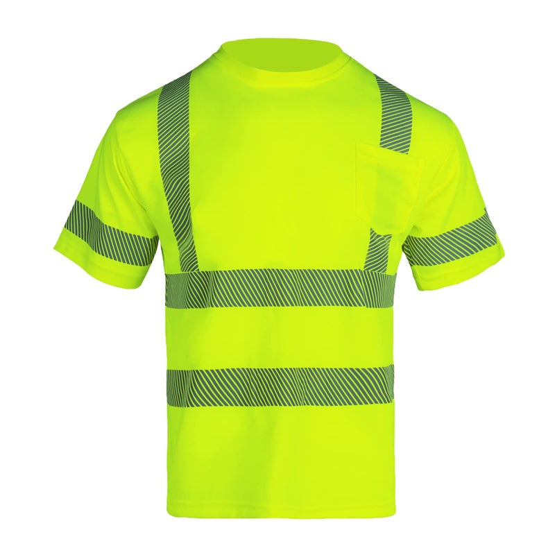 Hi Vis Safety T Shirt for Men Class 2 ANSI Reflective High Visibility Short Sleeves Work Shirt (Yellow,L)