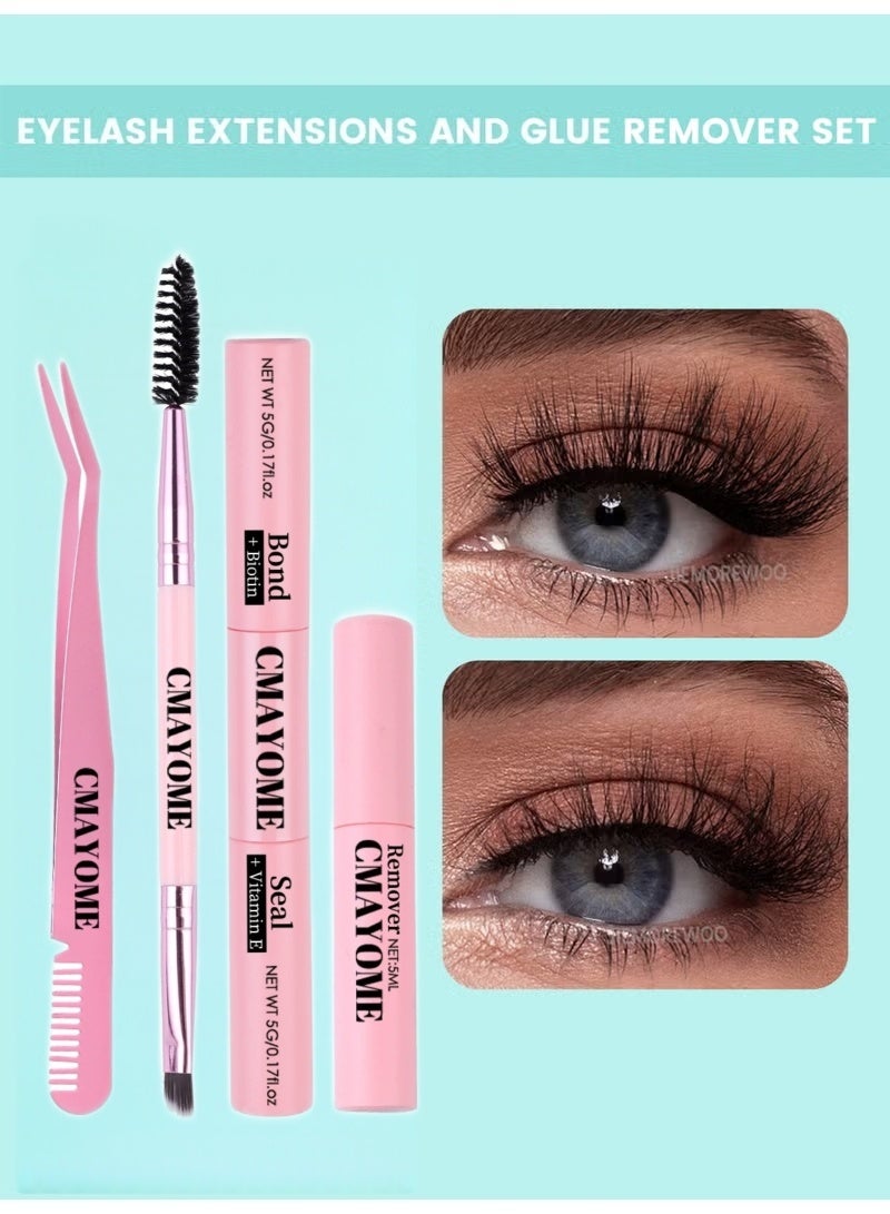 CMAYOME DIY Eyelash Tool Kit, 2 In 1 Bond & Seal Lash Glue With Lash Remover, Tweezers & Reusable Lash Brush, Waterproof Long Lasting Lash Extension Kit - Image 1