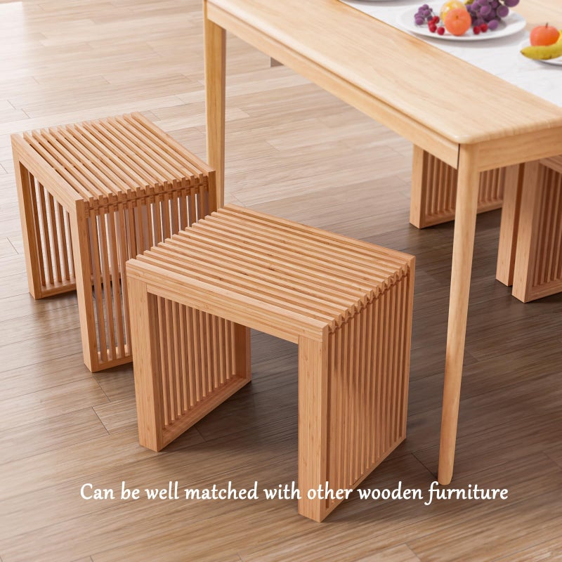 APRTAT Bamboo Dining Bench Indoor Small Bench Entryway Shoe Rack Bench,Outdoor Modern Wood Benches 17 Inch for Living Room Hallway Bedroom Bathroom Nature Small - Image 2