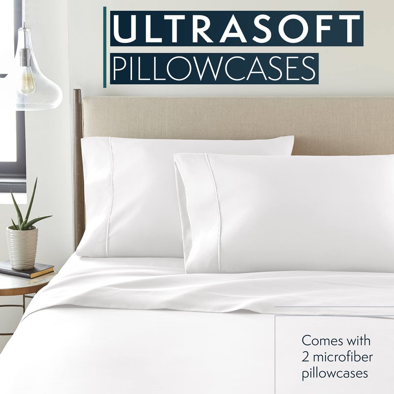HC Collection Pillow Cases Standard Size/Queen Size Set of 2- Microfiber, Extra Soft Pillowcases - Easy Care & Machine Washable - White - Image 2
