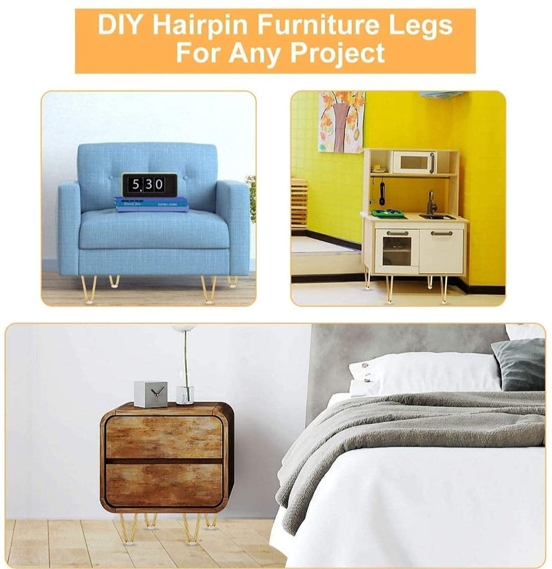 Aakash Dcor 6 Inch Gold Metal Sofa LegsSet of 4 Durable Replacement Sofa Paya Modern Rustproof Sturdy Furniture Legs for Home Office Hair Pin Leg  - Image 5