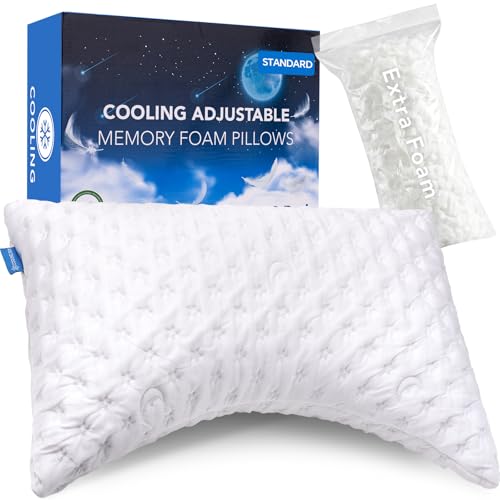 KUCEY Cooling Side Sleeper Pillow for Neck and Shoulder Pain Luxury Shredded Memory Foam Curved Bed Pillows for Sleeping Set of 1 Adjustable Standard Size Washable Cover Crescent White - Image 1