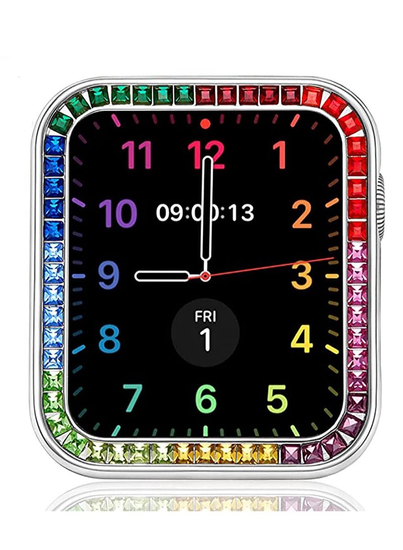 KASTWAVE Compatible for Watch Case Suitable for Iwatch 6 Generation 5/ 4/ 3/ 2/ 1 Protective Case 42mm Color Diamond Silver Type Colorful Square Diamond IWatch Cover Frame with Women and Men - Image 1