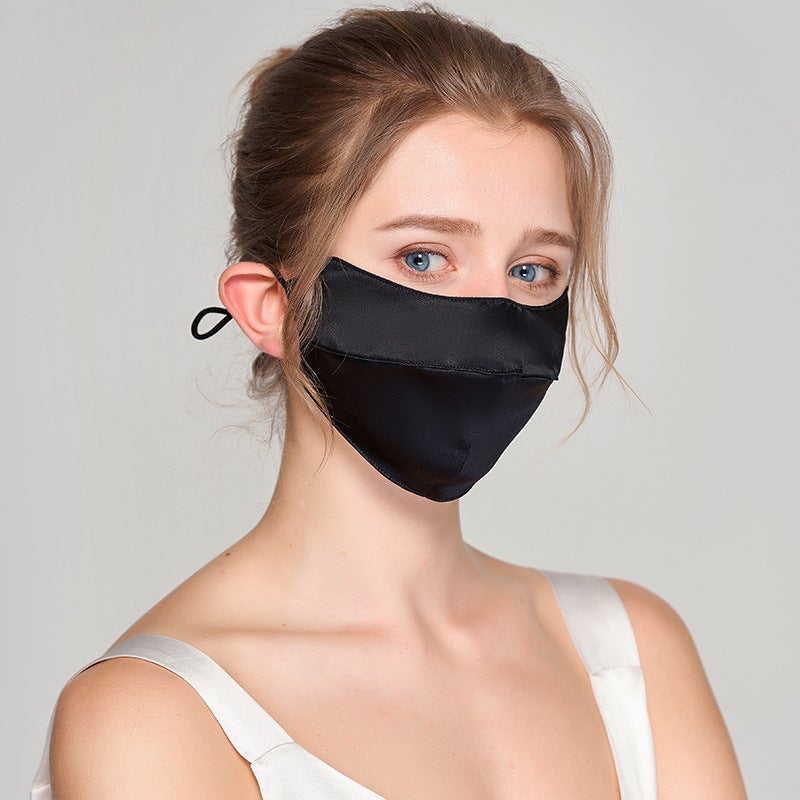 Summer Silk Face Mask Adjustable Breathable Black 