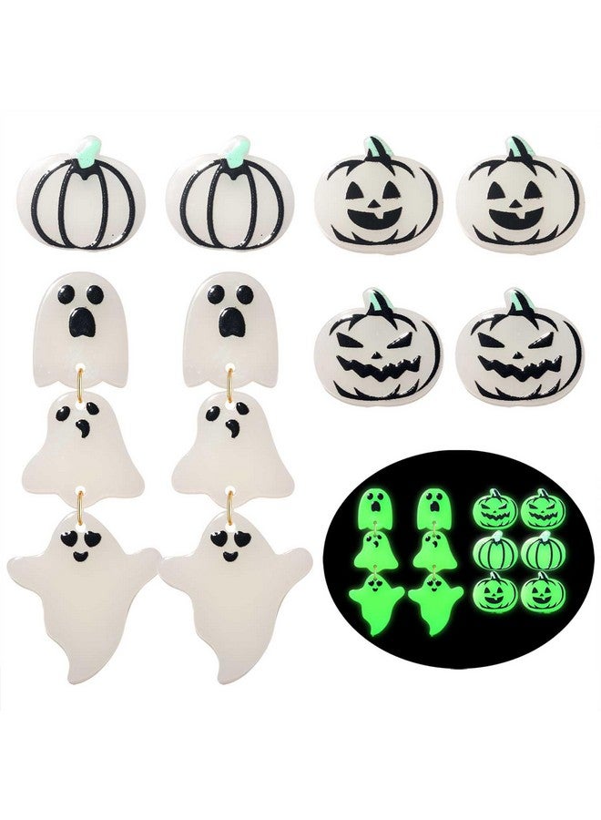 فالين أقراط الهالوين للنساء أقراط متوهجة في الظلام من الأكريليك على شكل قرع شبح خفاش أقراط متدلية إكسسوارات أزياء الهالوين هدايا مجوهرات (4 أزواج أ) - Image 2