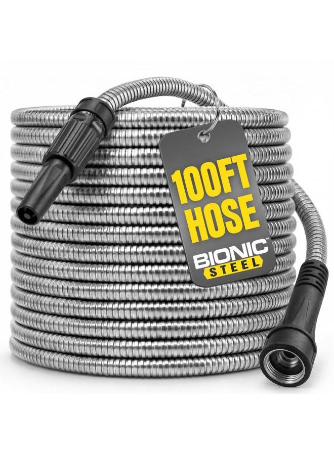 Bionic Steel 100 Foot Garden Hose 304 Stainless Steel Metal Water Hose – Super Tough & Flexible, Lightweight, Crush Resistant Aluminum Fittings, Kink & Tangle Free, Rust Proof, Easy to Use & Store - Image 1