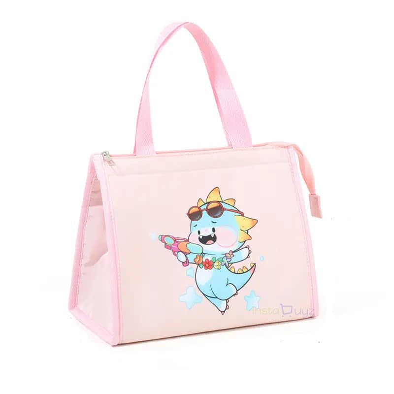 INSTABUYZ Hot & Cold Leak Proof Lunch Bag for Office School Kids Men & Women Storage Bag with Handle Tiffin Bag (Pink Cartoon) - Image 1
