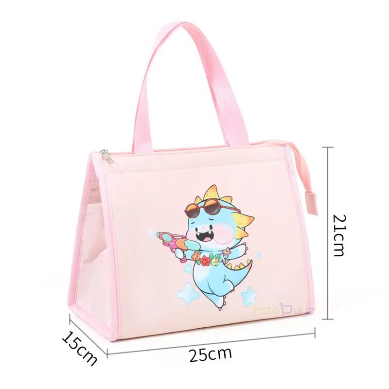 INSTABUYZ Hot & Cold Leak Proof Lunch Bag for Office School Kids Men & Women Storage Bag with Handle Tiffin Bag (Pink Cartoon) - Image 4
