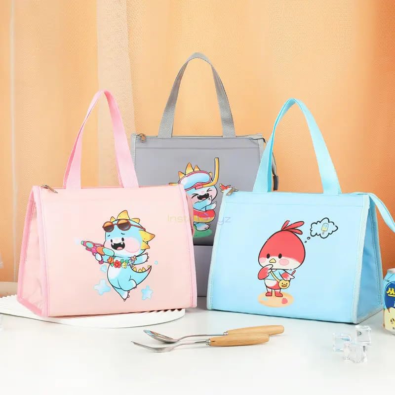 INSTABUYZ Hot & Cold Leak Proof Lunch Bag for Office School Kids Men & Women Storage Bag with Handle Tiffin Bag (Pink Cartoon) - Image 5