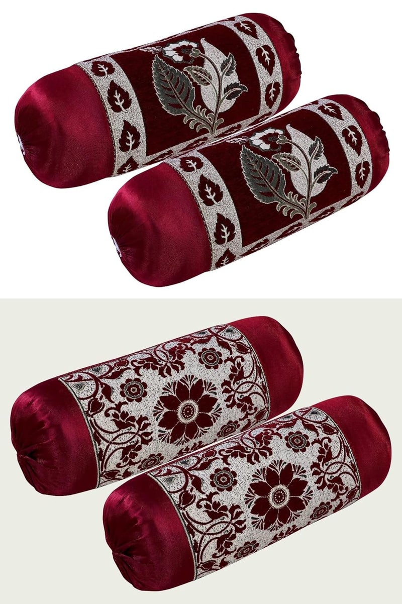 HSR Collection HSR Collection Premium Chennile Luxury Bolster Cover Maroon Maroon 4 Pieces  - Image 1