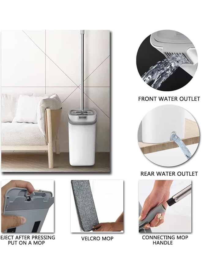 promass Microfiber Floor Mop with Bucket, 2-in-1 Cleaning Squeeze Hand-Free Flat Mop, 2 Reusable Pads, Stainless Steel Handle, 360° Rotating Head, User-Friendly Design. Multi-Color - Image 3