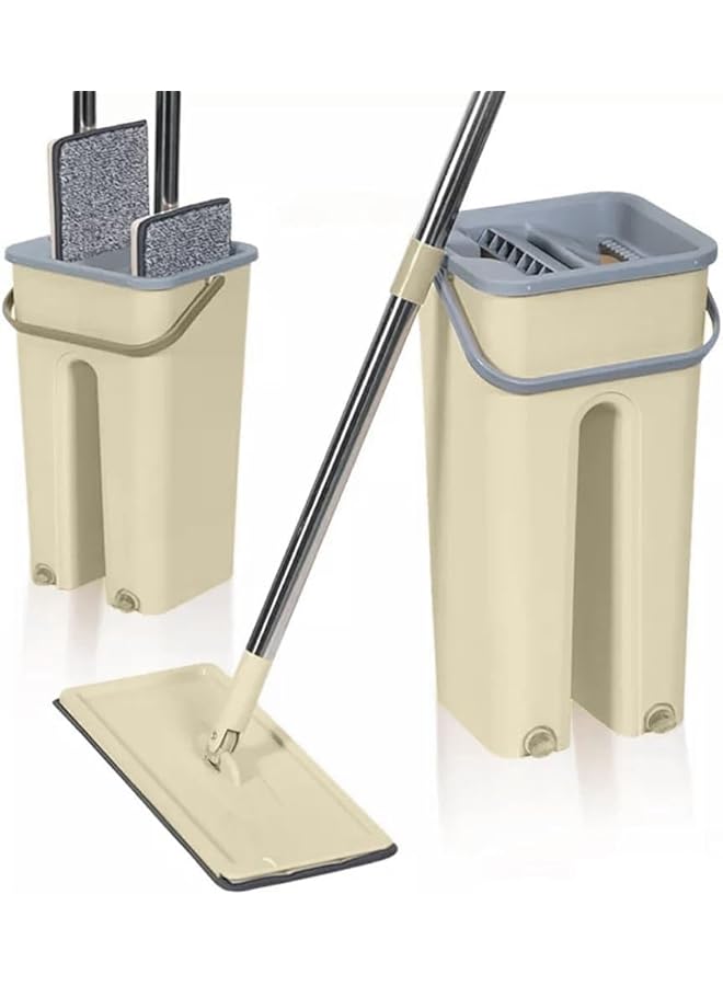 promass Microfiber Floor Mop with Bucket, 2-in-1 Cleaning Squeeze Hand-Free Flat Mop, 2 Reusable Pads, Stainless Steel Handle, 360° Rotating Head, User-Friendly Design. Multi-Color - Image 4