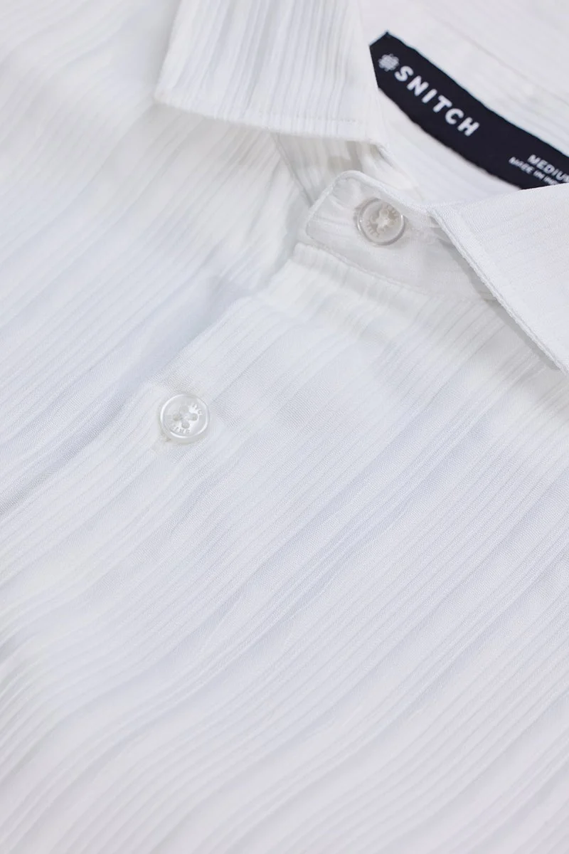 SNITCH White Textured Long Sleeve Slim Fit Shirt